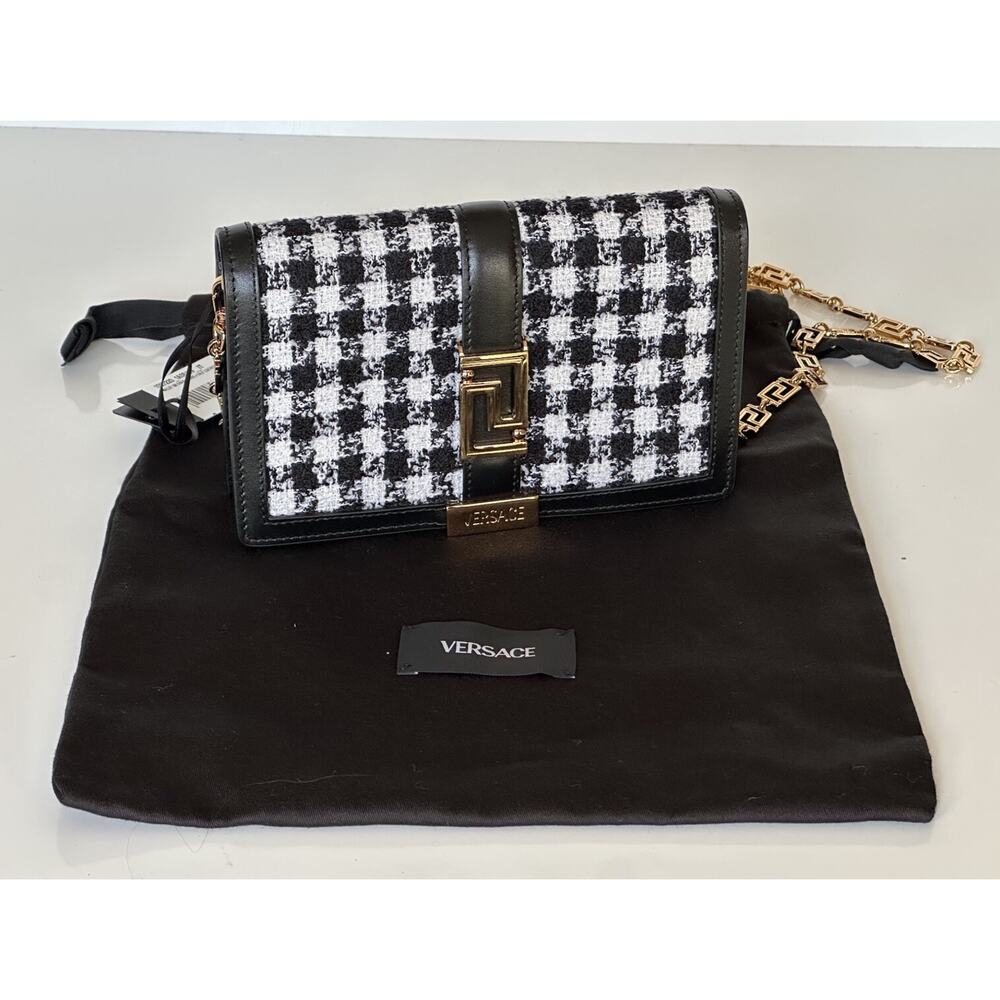 Versace Greek Key Leather Black Wallet on Chain Mini Shoulder Bag 1007220 NWT - Picture 13 of 16